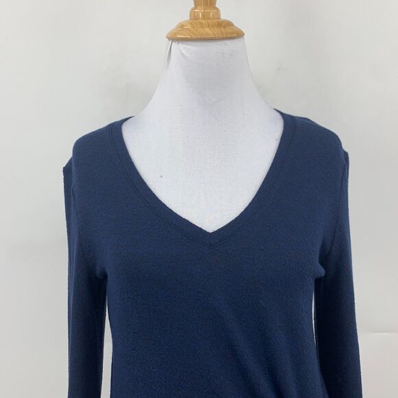 Lucky Brand Midi Dress Womens XS Navy Blue Stretch V Neck Long Sleeve Side Knot - Picture 3 of 15